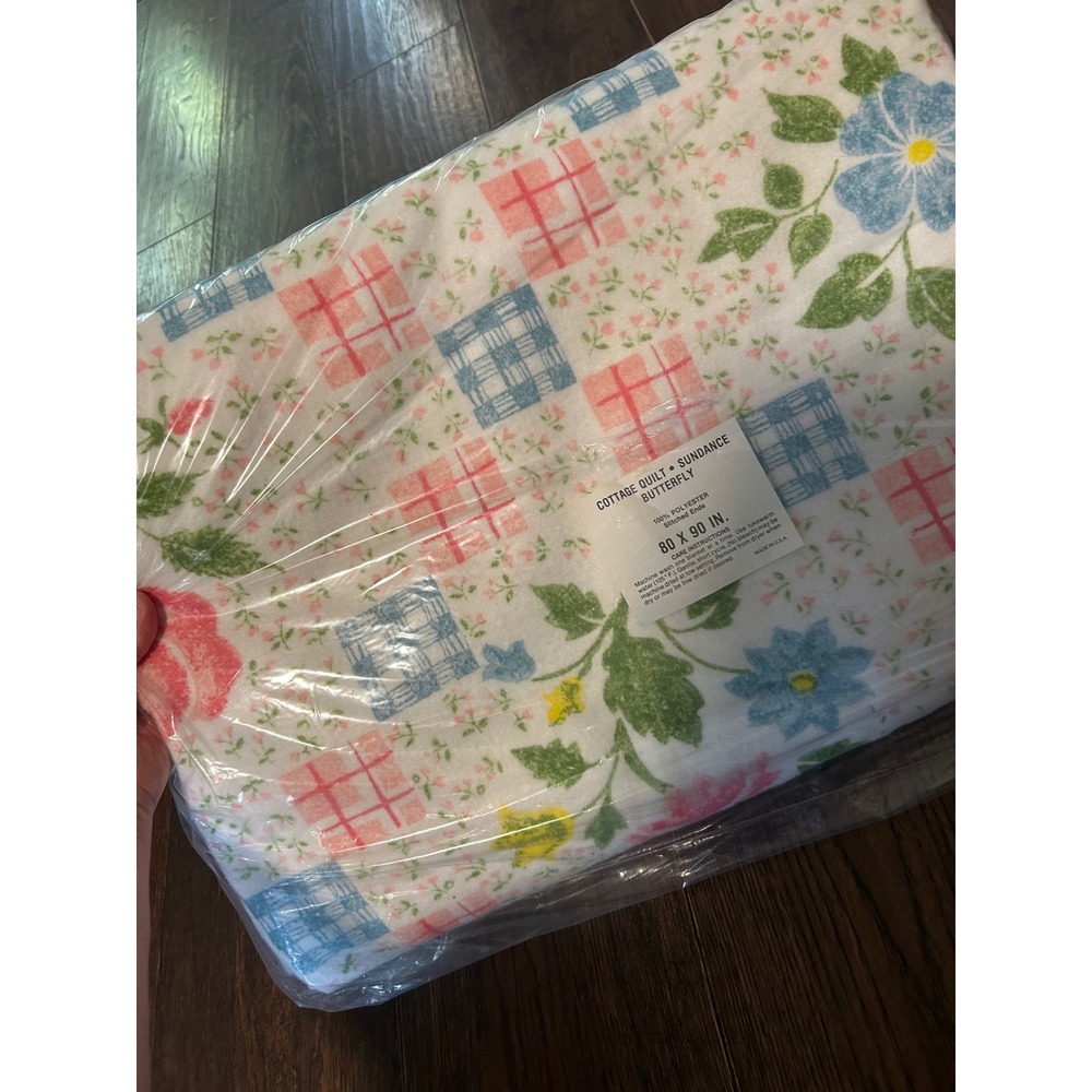 Vintage Cottage Quilt Sundance Butterfly Floral Patchwork Blanket 80x90 Made USA